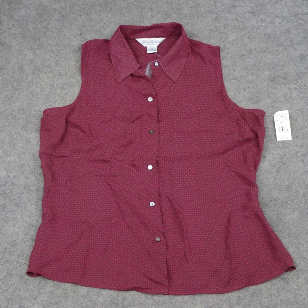 Brooks Brothers Shirt Womens 12 Red Button Up Geometric Casual Career Silk